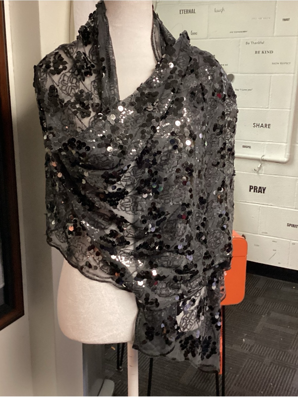 Joan Rivers Black Sequin Lace Tunic Wrap